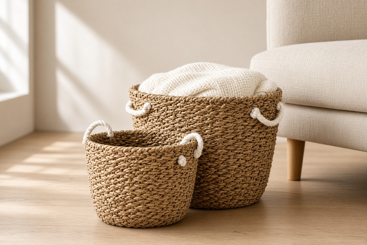 Woven Seagrass Storage Baskets, Set of 2